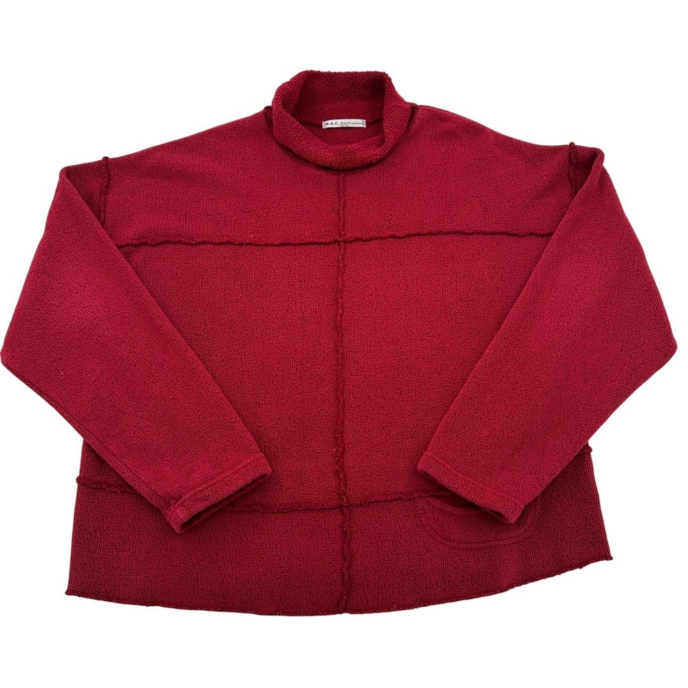 M.A.C San Francisco Red Mock Neck Pullover Raw Edge Cropped Ribbed Sweatshirt XL